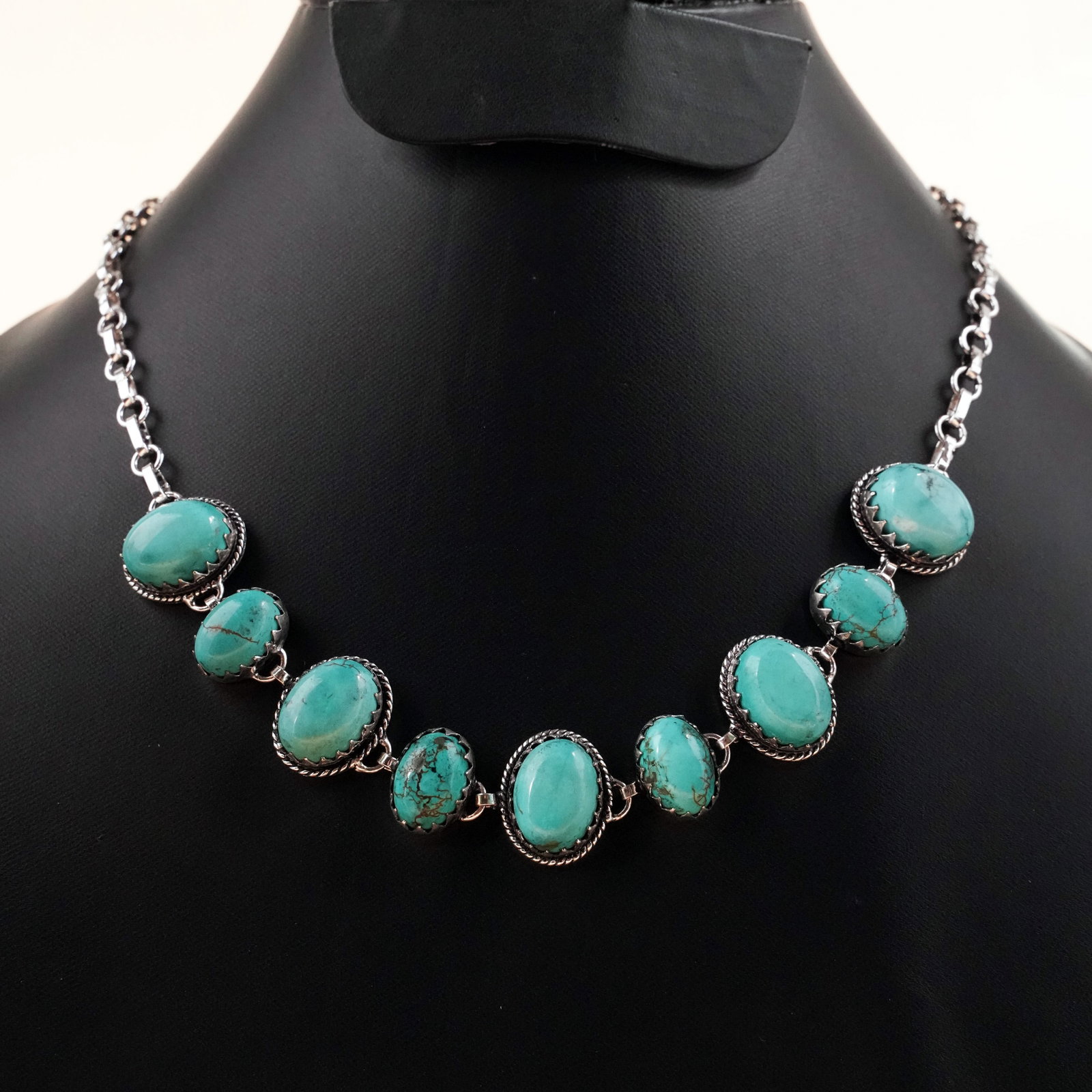 Natural Turquoise Sterling Silver Plated Handmade Choker Necklace: Product ID: 260503125914 Product - Handmade Silver Plated Necklace Metal - 9.25 Sterling Silver Plated Necklace Length - 18 Inch Gemstone - Turquoise Gemstone Size - 12X16 MM (5 Stone), 10X14 MM (4 St