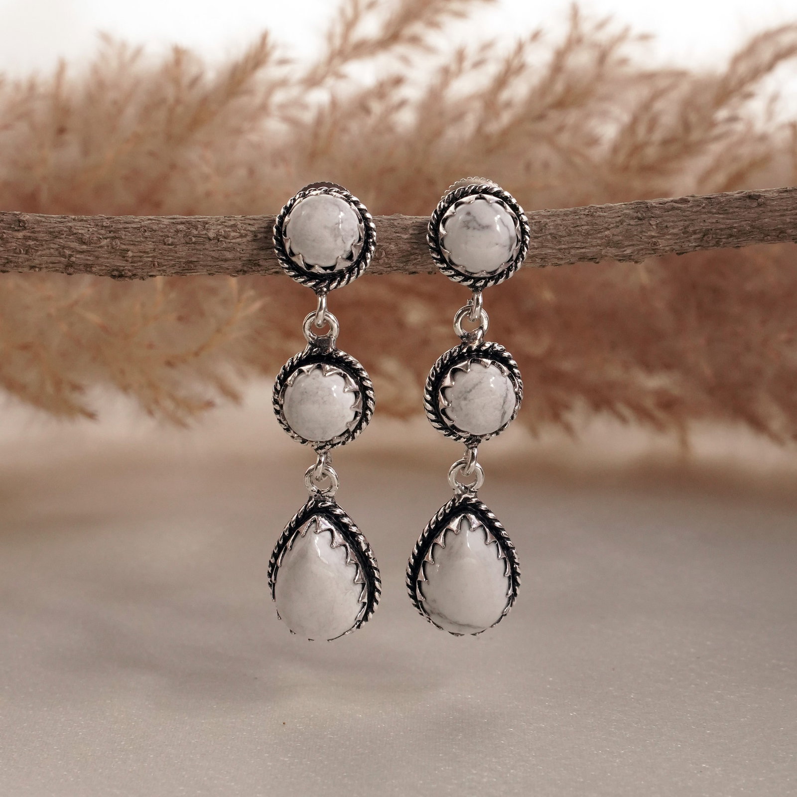 Natural Howlite Silver Plated Handmade Stud Earring: Product ID: 260502125522 Product - Handmade Silver Plated Stud Earring Metal - 92.5 Sterling Silver Plated Earring Type - Stud Gemstone - Howlite Gemstone Origin - Canada Gemstone Size - 10X14 MM ( 2 