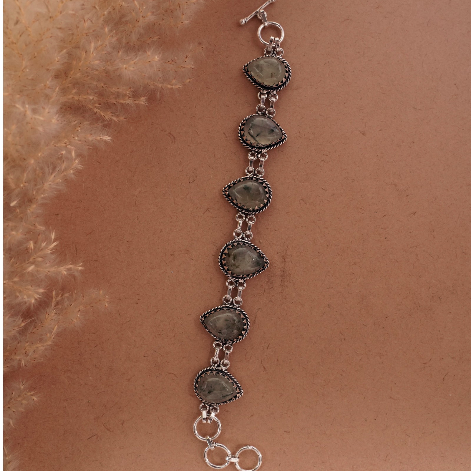 Natural Prehnite 92.5 Silver Plated Handmade Bracelet: Product ID: 260501134148 Product - Handmade Silver Plated Bracelet Metal - 92.5 Sterling Silver Plated Bracelet Length - 6 Inch + 2 Inch Gemstone - Prehnite Gemstone Size -12X16 ( 6 Stone) Gemstone Or