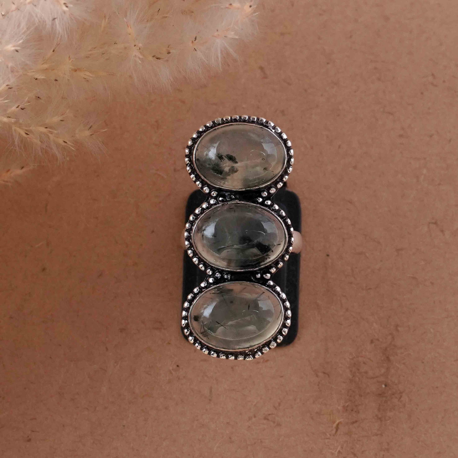Natural Prehnite Sterling Silver Plated Handmade Ring - 6.5MM: Product ID: 260430125234 Product - Handmade Silver Plated Ring Metal - 92.5 Sterling Silver Plated Ring Size - 6.5MM Gemstone - Prehnite Gemstone Origin - South Africa Gemstone Size - 10X14 MM ( 3 Sto