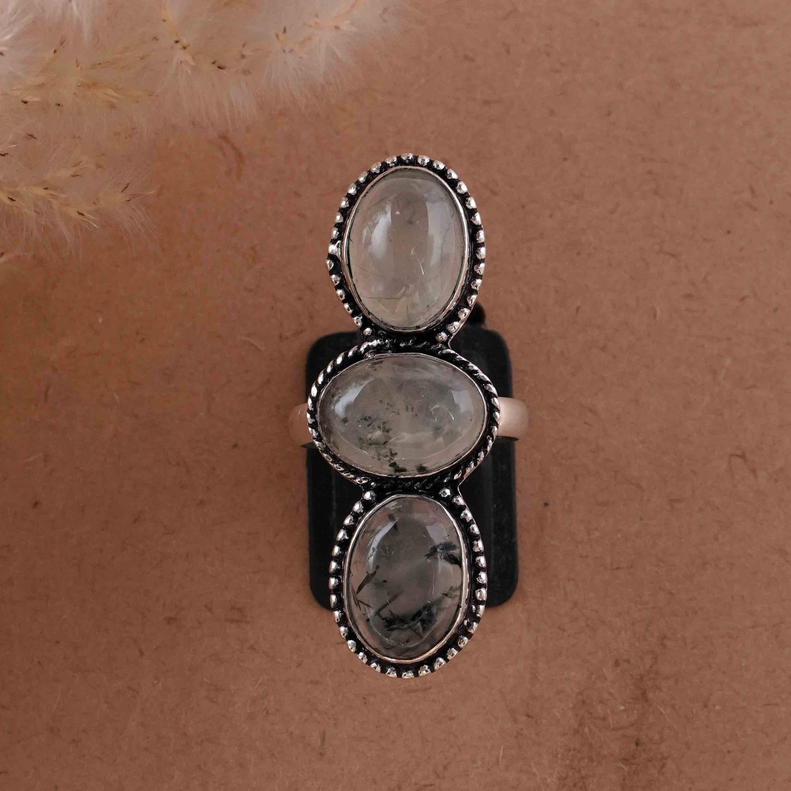 Natural Prehnite Sterling Silver Plated Handmade Ring - 9MM: Product ID: 260430122328 Product - Handmade Silver Plated Ring Metal - 92.5 Sterling Silver Plated Ring Size - 9MM Gemstone - Prehnite Gemstone Origin - South Africa Gemstone Size - 10X14 MM ( 3 Stone