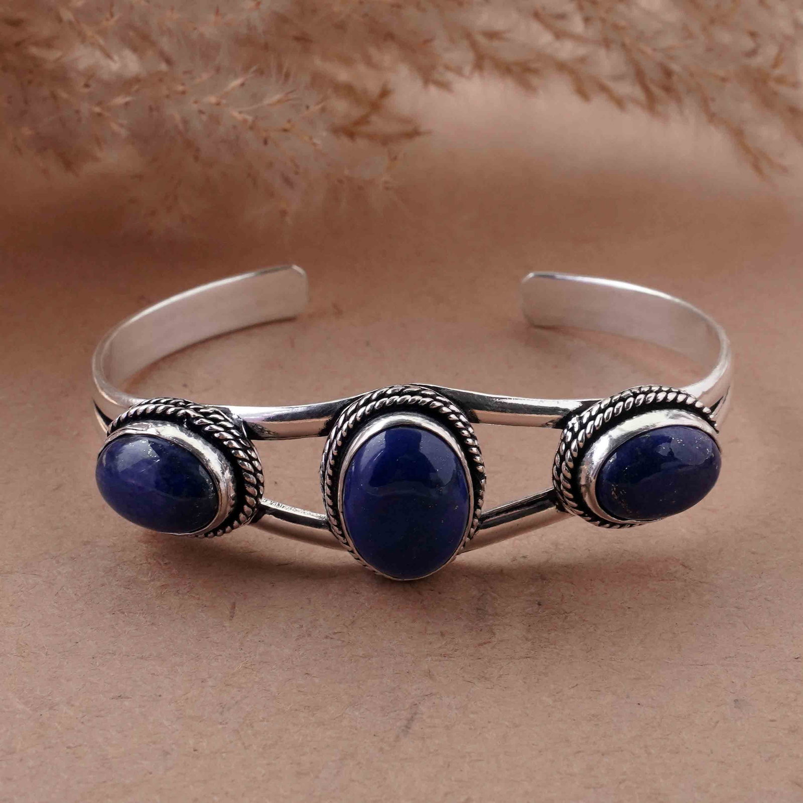 Natural Lapis Lazuli Sterling Silver Plated Handmade Cuff Bangle: Product ID: 260429151448 Product - Handmade Silver Plated Cuff Bangle Metal - 92.5 Sterling Silver Plated Bangle Size - 6.5x4.5 CM (Adjustable) Gemstone - Lapis Lazuli Gemstone Origin - Afghanistan Ge