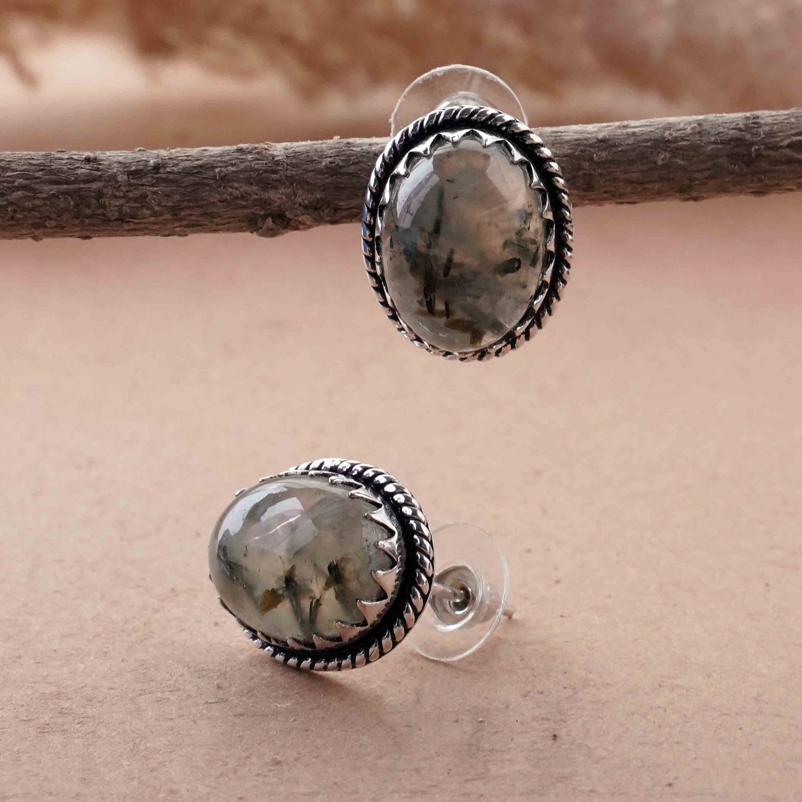 Natural Prehnite Silver Plated Handmade Stud Earring (1 of 3)
