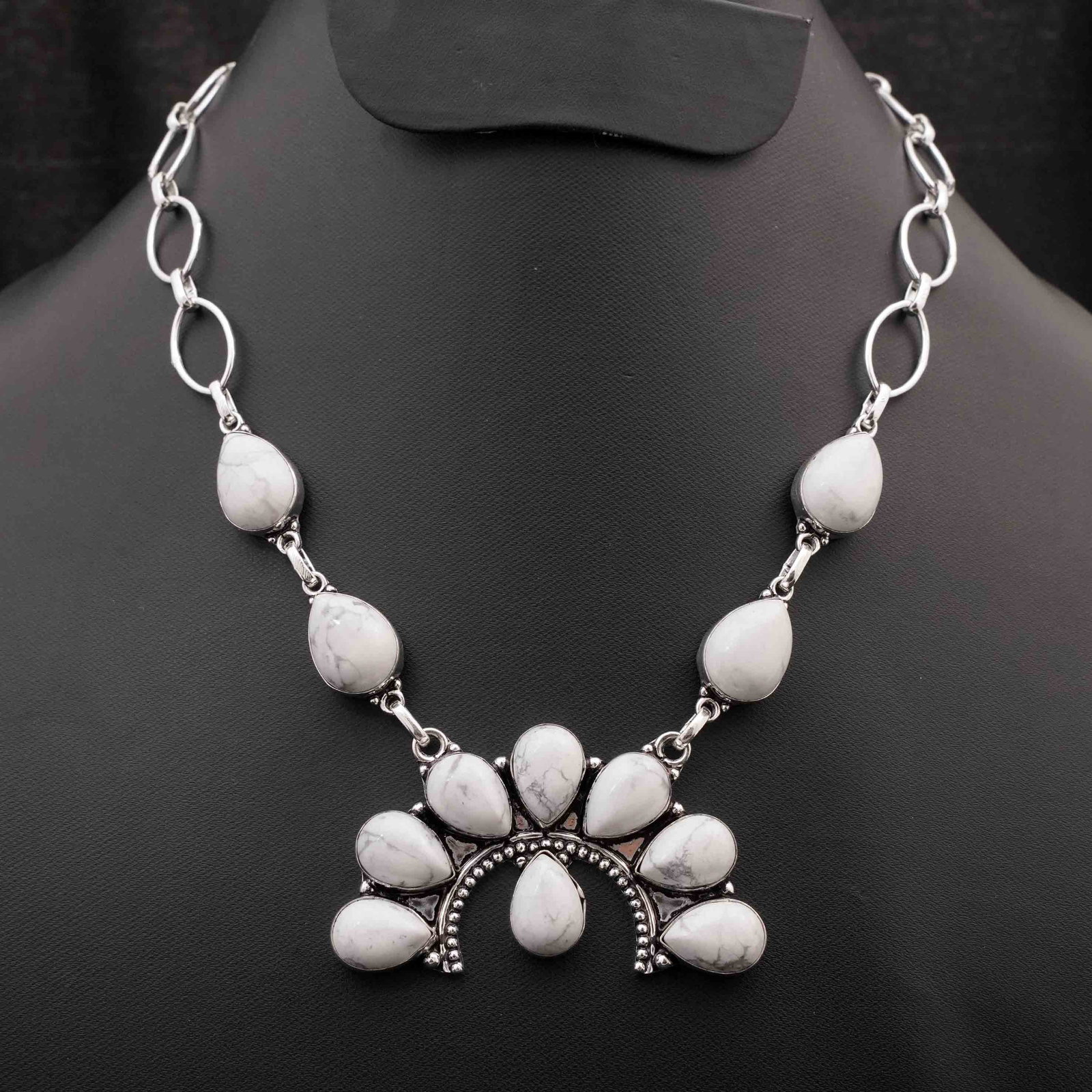 Natural Howlite Sterling Silver Plated Handmade Necklace: Product ID: 260416174356 Product - Handmade Silver Plated Necklace Metal - 92.5 Sterling Silver Plated Necklace Length - 18 Inch Gemstone - Howlite Gemstone Size - 10X14 MM ( 8 Stone ), 12X16 MM ( 4 S