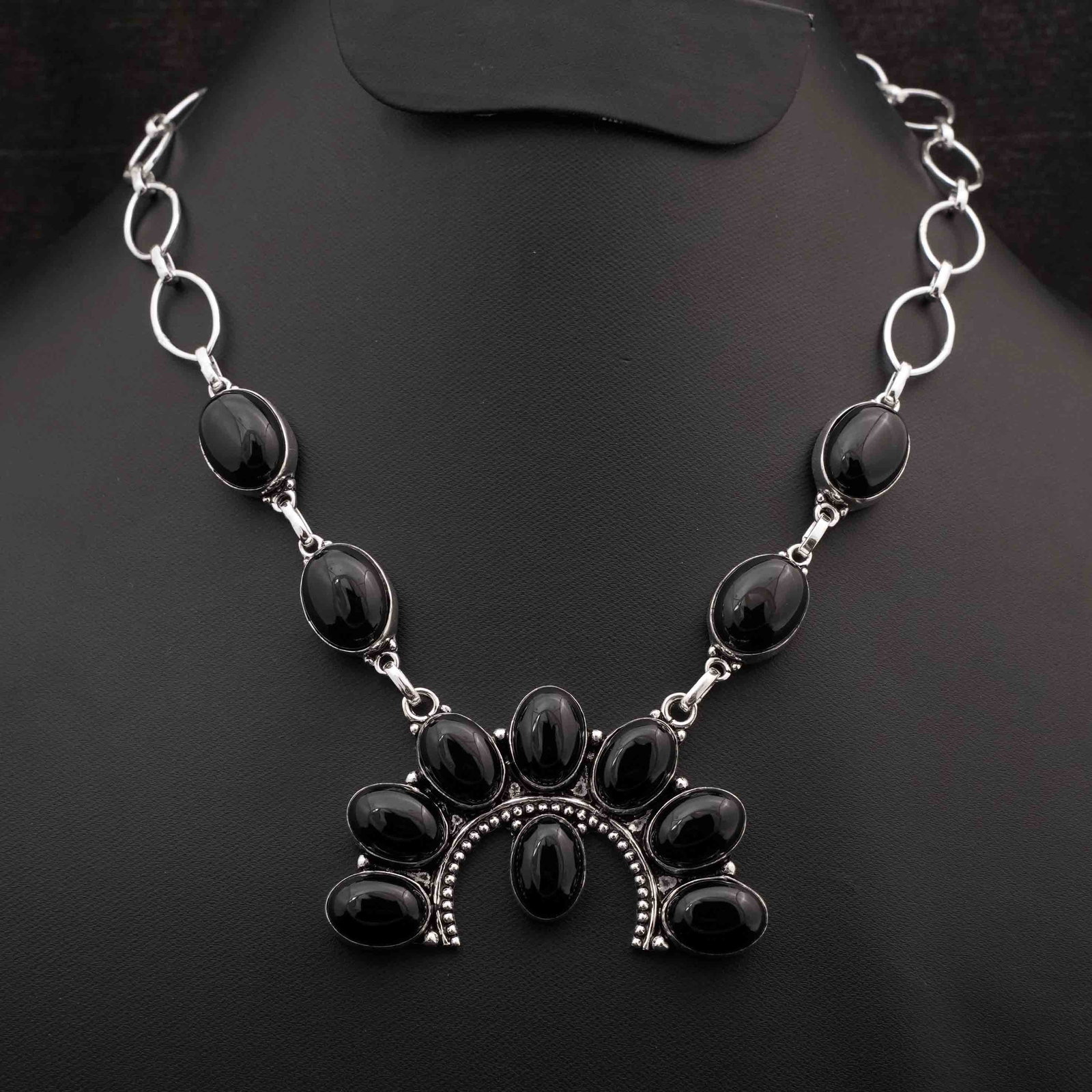 Natural Black Onyx Sterling Silver Plated Handmade Necklace: Product ID: 260416170556 Product - Handmade Silver Plated Necklace Metal - 92.5 Sterling Silver Plated Necklace Length - 18 Inch Gemstone - Black Onyx Gemstone Size - 10X14 MM ( 8 Stone) 12 X16 ( 4 St