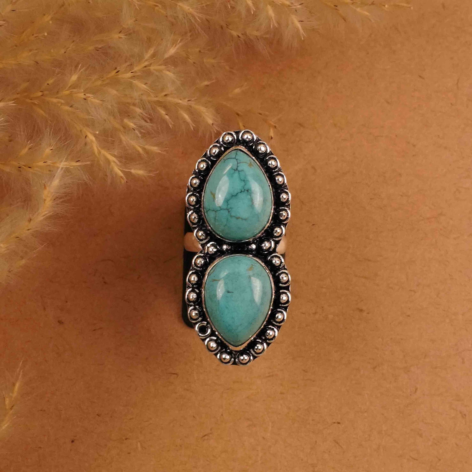 Natural Turquoise Sterling Silver Plated Handmade Ring - 5.5MM: Product ID: 260412150637 Product - Handmade Silver Plated Ring Metal - 92.5 Sterling Silver Plated Ring Size - 5.5MM Gemstone - Turquoise Gemstone Origin - Tibet Gemstone Size - 12X16 MM ( 2 Stone ) G