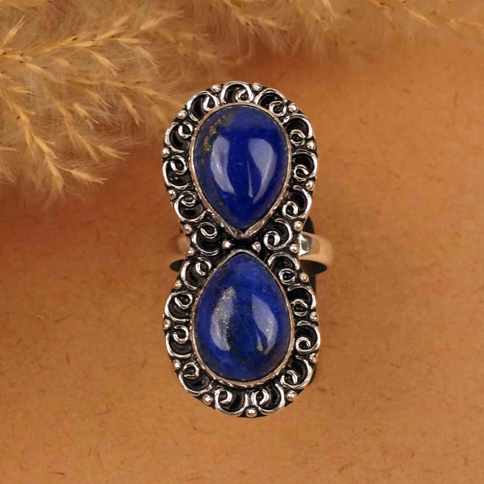 Natural Lapis Lazuli Sterling Silver Plated Handmade Ring - 10.5MM: Product ID: 260412143615 Product - Handmade Silver Plated Ring Metal - 92.5 Sterling Silver Plated Ring Size - 10.5MM Gemstone - Lapis Lazuli Gemstone Origin - Afghanistan Gemstone Size - 12X16 MM ( 2