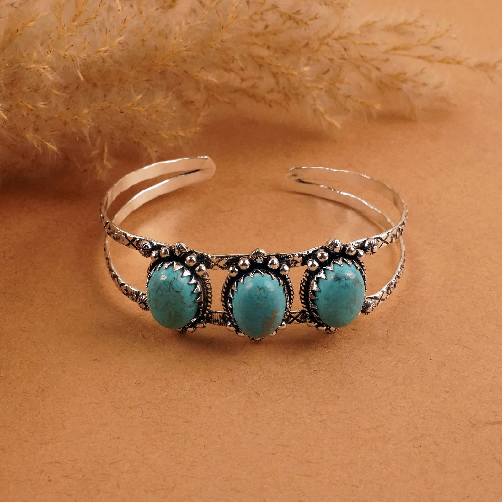 Natural Turquoise Sterling Silver Plated Handmade Cuff Bangle: Product ID: 260411165054 Product - Handmade Silver Plated Cuff Bangle Metal - 92.5 Sterling Silver Plated Bangle Size - 7x5.5 CM (Adjustable) Gemstone - Turquoise Gemstone Origin - Tibet Gemstone Size