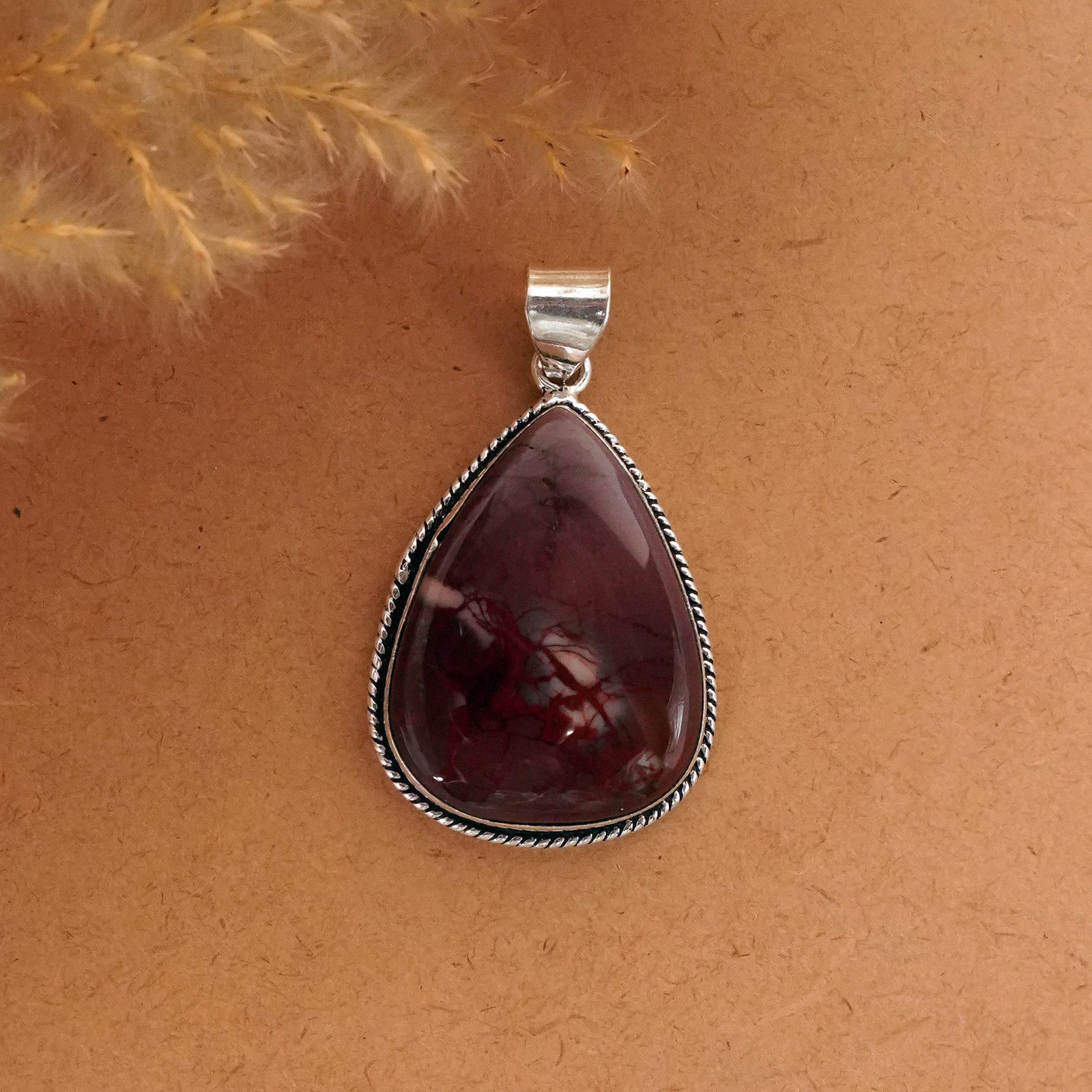 Natural Mookaite Sterling Silver Plated Handmade Pendant (1 of 3)