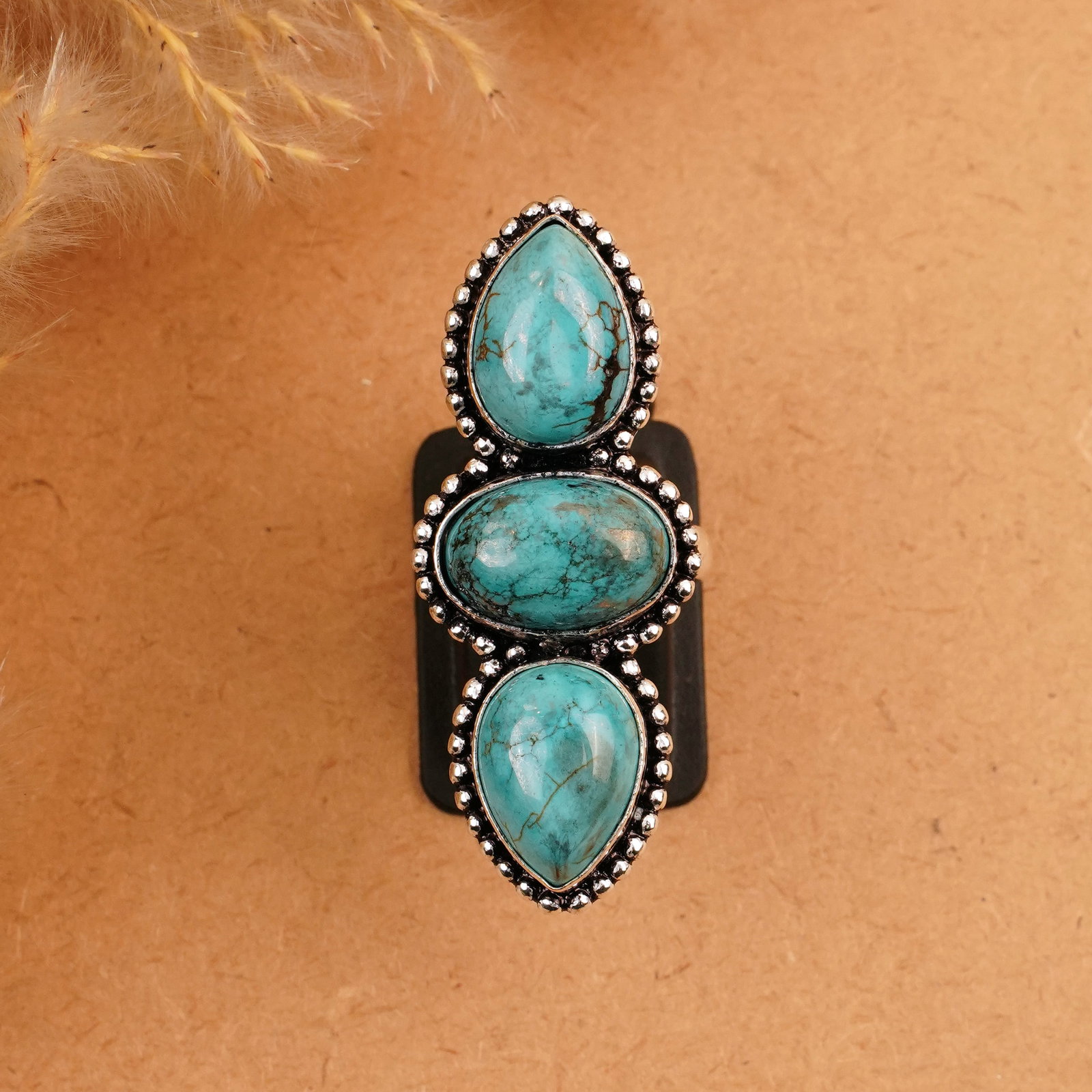 Natural Turquoise Sterling Silver Plated Handmade Ring - 6MM: Product ID: 260410153938 Product - Handmade Silver Plated Ring Metal - 92.5 Sterling Silver Plated Ring Size - 6MM Gemstone - Turquoise Gemstone Origin - Tibet Gemstone Size - 10X14 MM ( 3 Stone ) Gem