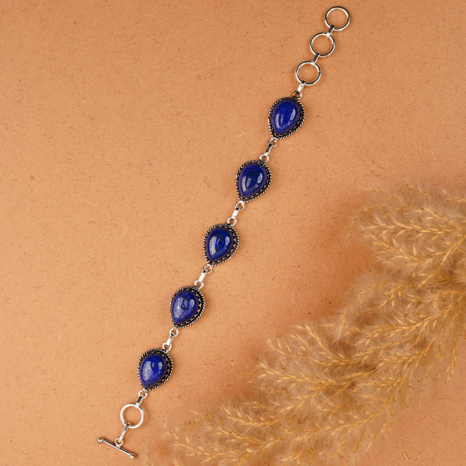 Natural Lapis Lazuli Sterling Silver Plated Handmade Bracelet: Product ID: 260410135735 Product - Handmade Silver Plated Bracelet Metal - 92.5 Sterling Silver Plated Bracelet Length - 6 Inch + 2 Inch Gemstone - Lapis Lazuli Gemstone Size -12X16 MM ( 5 Stone) Gems