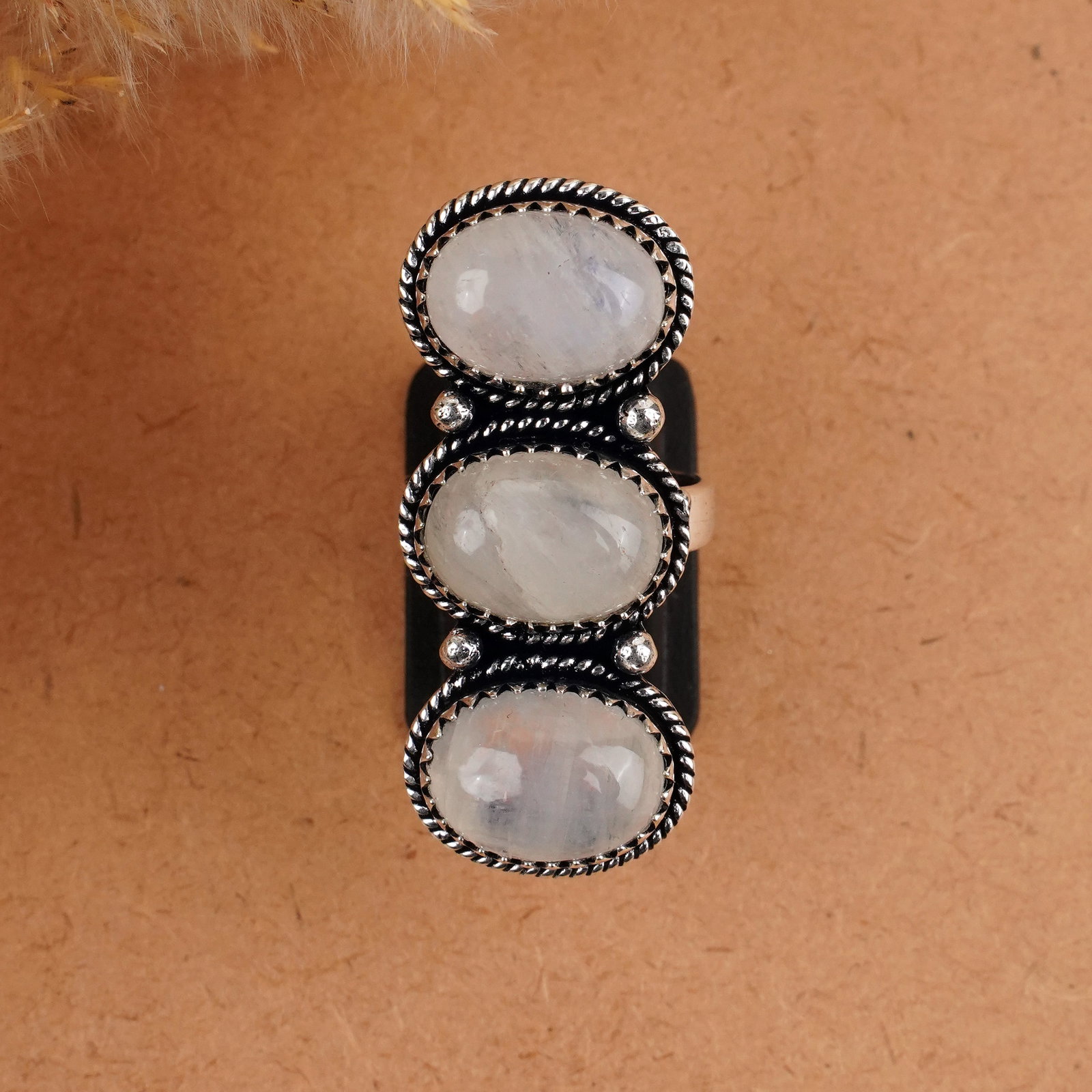 Natural Rainbow Moonstone Silver Plated Handmade Ring - 7.5MM: Product ID: 260409143547 Product - Handmade Silver Plated Ring Metal - 92.5 Sterling Silver Plated Ring Size - 7.5MM Gemstone - Rainbow Moonstone Gemstone Origin - India Gemstone Size - 10X14 MM ( 3 S
