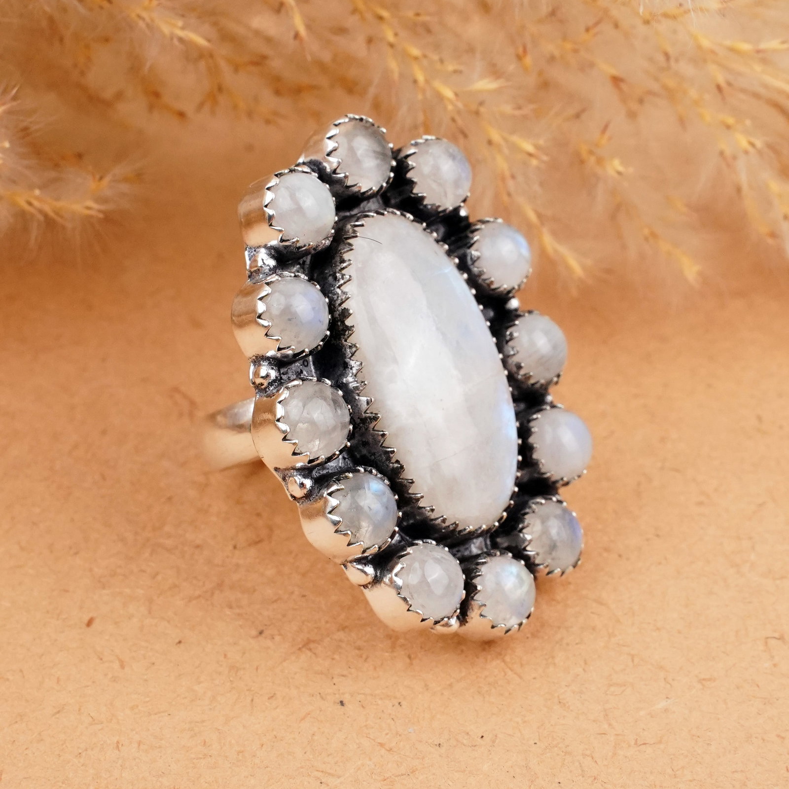 Natural Rainbow Moonstone Silver Plated Handmade Ring - 9.5MM: Product ID: 260406181409 Product - Handmade Silver Plated Ring Metal - 92.5 Sterling Silver Plated Ring Size - 9.5MM Gemstone - Rainbow Moonstone Gemstone Origin - India Gemstone Shape - Oval & 6MM Ro