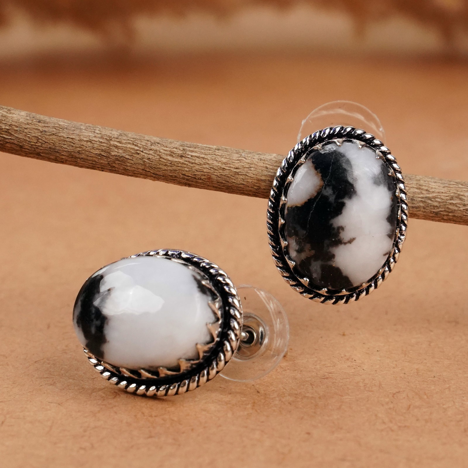 Natural Zebra Jasper Sterling Silver Plated Handmade Stud Earring: Product ID: 260406142020 Product - Handmade Silver Plated Stud Earring Metal - 92.5 Sterling Silver Plated Earring Type - Stud Gemstone - Zebra Jasper Gemstone Origin - Africa Gemstone Size - 12X16 MM