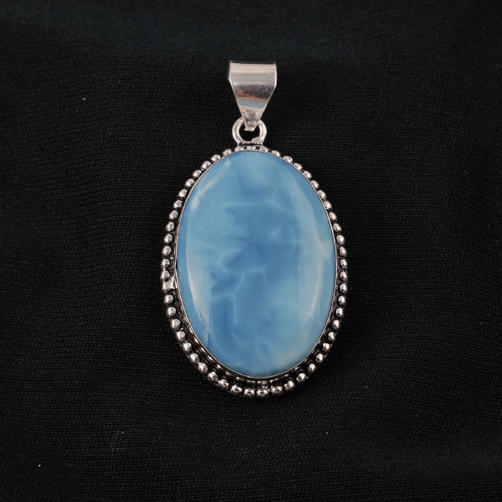 Natural Blue Opal Sterling Silver Plated Handmade Pendant: Product ID: 260405102429 Product - Handmade Silver Plated Pendant Metal - 92.5 Sterling Silver Plated Pendant Size - 4x3 CM Gemstone - Blue Opal Gemstone Origin - Indonesia Gemstone Shape - Oval Penda