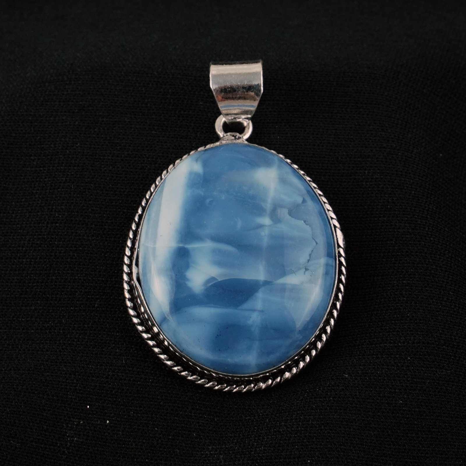 Natural Blue Opal Sterling Silver Plated Handmade Pendant: Product ID: 260405102143 Product - Handmade Silver Plated Pendant Metal - 92.5 Sterling Silver Plated Pendant Size - 3.5x3 CM Gemstone - Blue Opal Gemstone Origin - Indonesia Gemstone Shape - Oval Pen