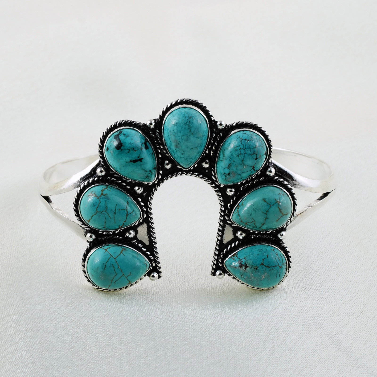 Natural Turquoise Sterling Silver Plated Handmade Cuff Bangle: Product ID: 260331143610 Product - Handmade Silver Plated Cuff Bangle Metal - 92.5 Sterling Silver Plated Bangle Size - 7x4 CM (Adjustable) Gemstone - Turquoise Gemstone Origin - Tibet Gemstone Size -