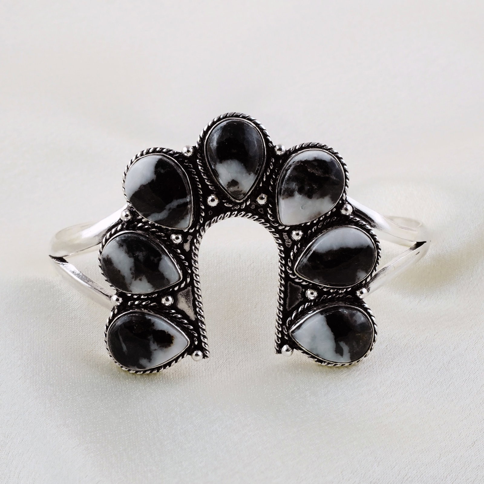 Natural Zebra Jasper Sterling Silver Plated Handmade Cuff Bangle (1 of 4)