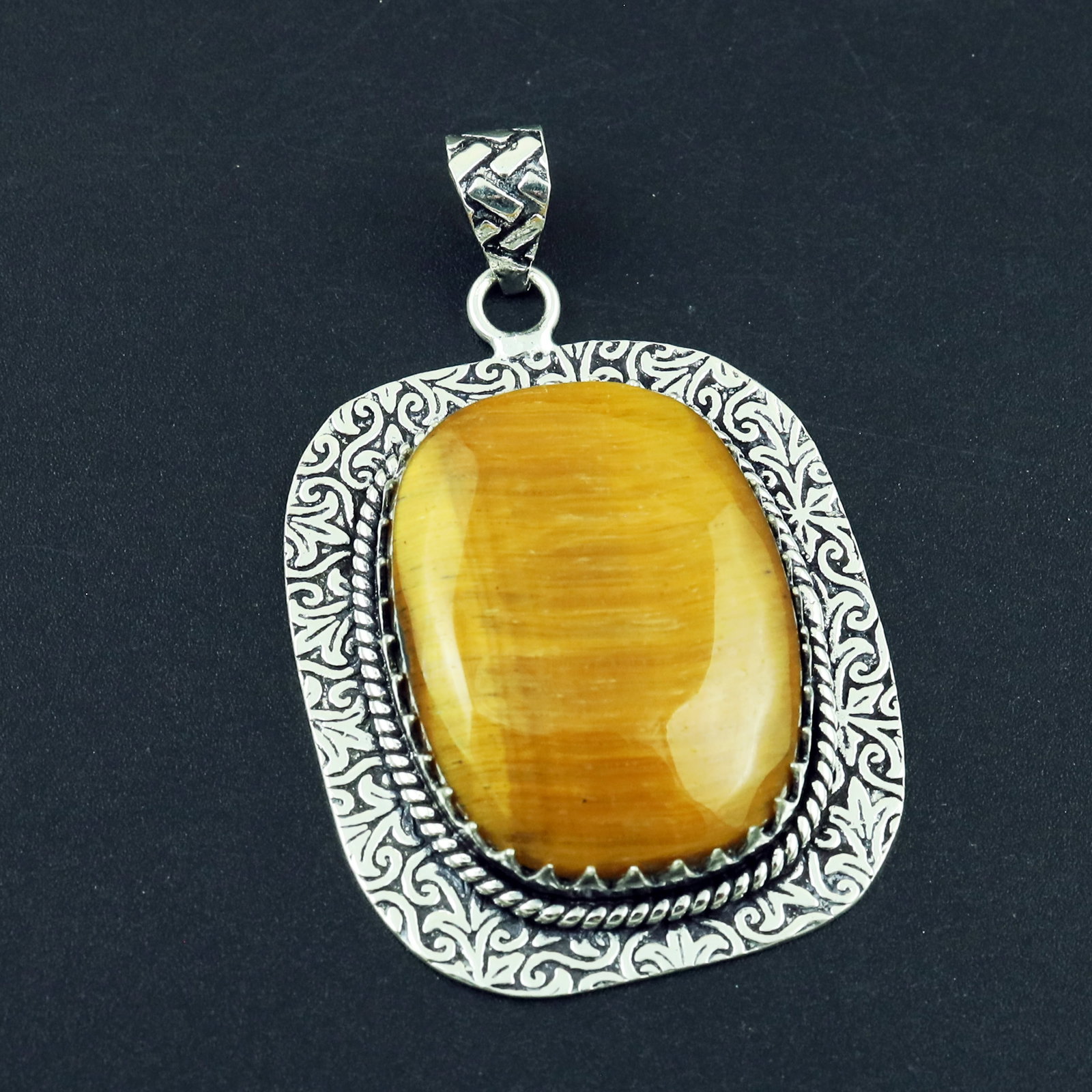 Natural Tiger Eye Sterling Silver Plated Handmade Pendant: Product ID: 260328175110 Product - Handmade Silver Plated Pendant Metal - 92.5 Sterling Silver Plated Pendant Size - 3.5x3 CM Gemstone - Tiger Eye Gemstone Origin - South Africa Gemstone Shape - Squar