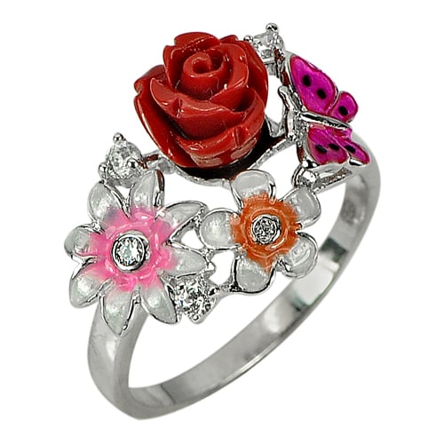 925 Sterling Silver Ring Jewelry 4.54 Grams Flower Resin Butterfly Enamel Size 8: Product ID: 200107162 Product Type: 925 Sterling Silver Fine Jewelry Jewelry Weight: 4.54 Grams. Ring Size: 8 Resizable(Fee) Gemstones Color: Multi-Color Metal: Solid Silver 92.5%. Gemstone Detail: Fl
