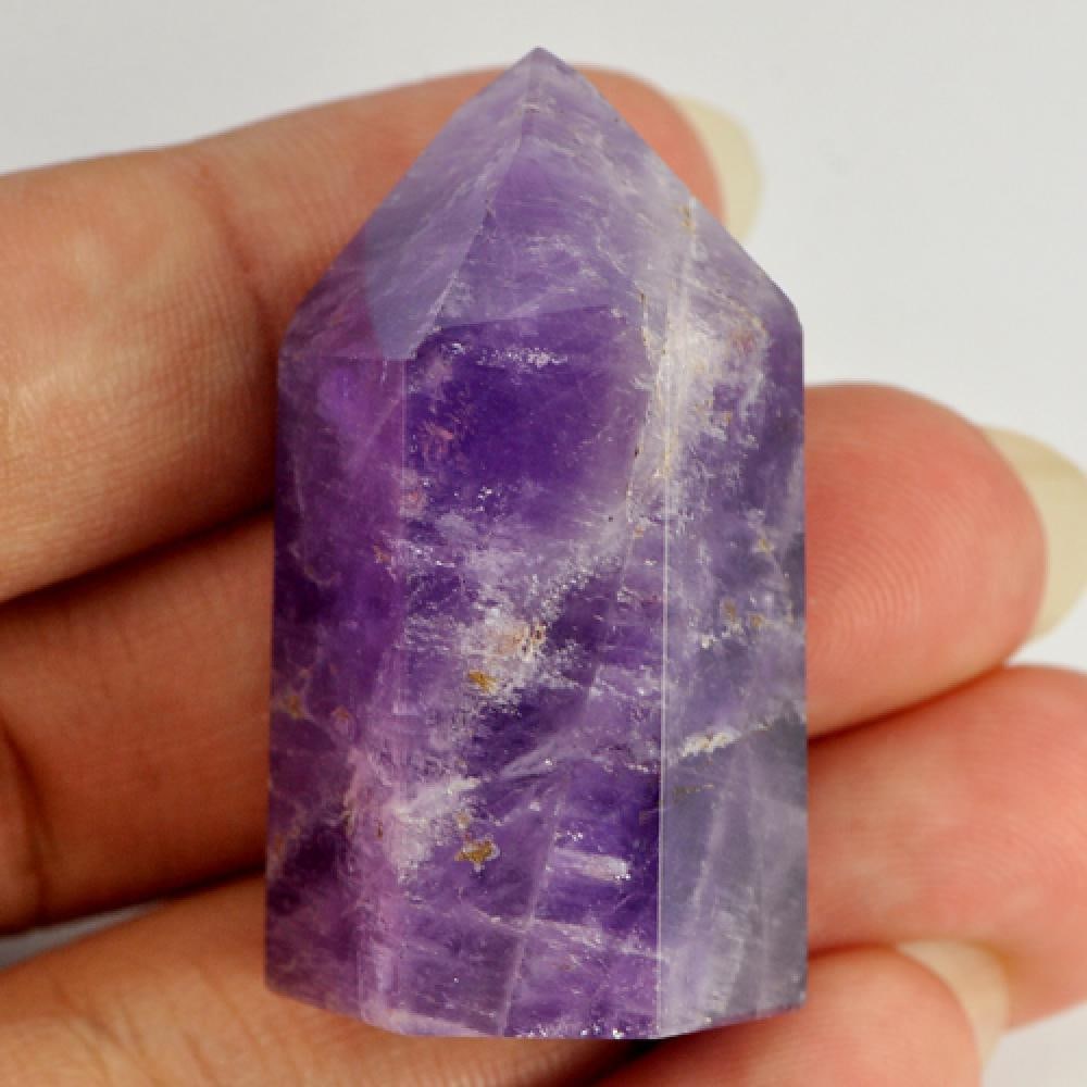 Natural Purple Amethyst Gemstones 128.10 Ct. Rough Shape 38 x 23 Mm.: Product ID: 818300503 Product Name: Natural Rough Weight: 128.10 CT. Size: 38 x 23 x 18 MM. Shape: Rough Color: Purple Clarity:Opaque Luster: Good Gems Origin: Brazil Treatment: Unheated Crystal Struc