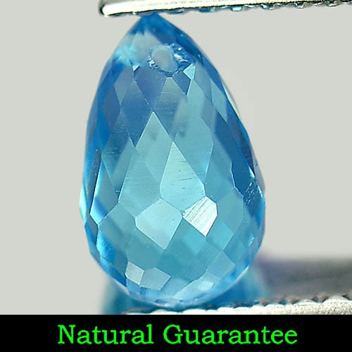 Natural Swiss Blue Topaz Gemstones 1.65 Ct. Briolette With Drilled 8 x 5 Mm.: Product ID: 807164472 Product Name: Natural Blue Topaz Weight: 1.65 CT. Size: 8 x 5 x 5 MM. Shape: Briolette with Drilled Color: Swiss Blue Clarity:VSI Luster: Good Gems Origin: Brazil Treatment: Trea