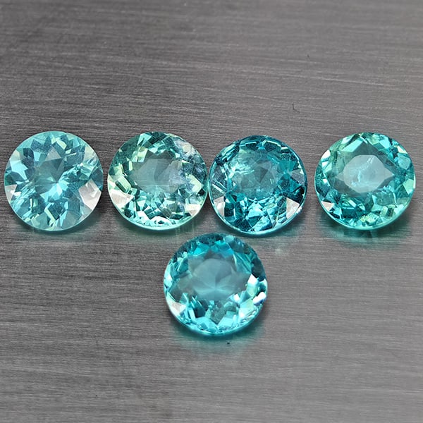 Natural Paraiba Color Apatite Gemstones 2.34 Ct. 5 Pcs Round Shape 5.2 Mm: Product ID: 800613735 Product Name: Natural Apatite Weight: 2.34 CT. Size: 5.2 x 5.2 x 2.9 MM. Shape: Round Color: Paraiba Color Clarity:SI1 Luster: Good Gems Origin: Tanzania Treatment: Unheated Crys