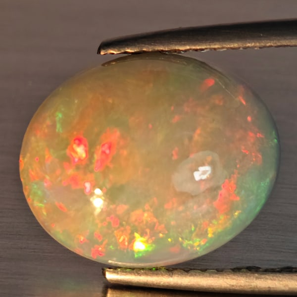 Natural Multi-Color Play Of Colour Opal Gemstone 3.20 Ct. Oval Cabochon Shape 13.5 x 11.1 Mm. (1 of 3)