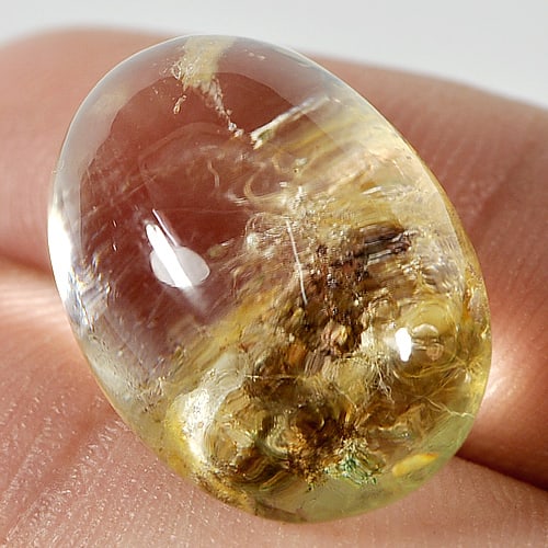 Natural White Brown Moss Quartz Gemstones 25.41 Ct. Oval Cabochon Shape 21.2 x 15.2 Mm. (1 of 3)