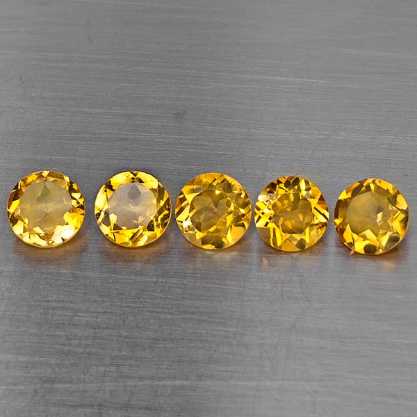 Natural Yellow Citrine Gemstones 5.75 Ct. 5 Pcs. Round Shape 7.2 Mm.: Product ID: 801815477 Product Name: Natural Citrine Weight: 5.75 CT. Size: 7.2 x 7.2 x 3.4 MM. Shape: Round Color: Yellow Clarity:VSI Luster: Good Gems Origin: Brazil Treatment: Unheated Crystal Struc