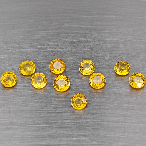 Natural Yellow Songea Sapphire Gemstones 2.19 Ct. 10 Pcs. Round Shape 3.8 Mm.: Product ID: 806130524 Product Name: Natural Yellow Sapphire Weight: 2.19 CT. Size: 3.8 x 3.8 x 2.8 MM. Shape: Round Color: Yellow Clarity:SI1 Luster: Good Gems Origin: Tanzania Treatment: Heated Cryst