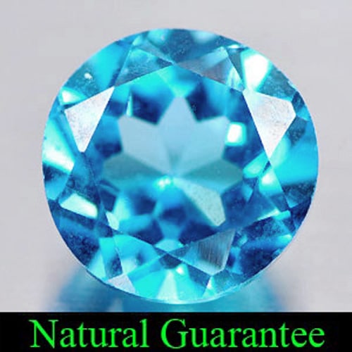 Natural Swiss Blue Topaz Gemstones 3.76 Ct. Round Shape 9.1 Mm.: Product ID: 807156026 Product Name: Natural Blue Topaz Weight: 3.76 CT. Size: 9.1 x 9.1 x 6 MM. Shape: Round Color: Swiss Blue Clarity:VSI Luster: Very Good Gems Origin: Brazil Treatment: Treated Crys