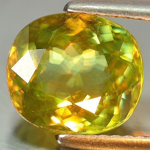 Natural Green Sphene With Rainbow Spark Gemstones 2.95 Ct. Cushion 9.5 x 8.4 Mm. (1 of 3)