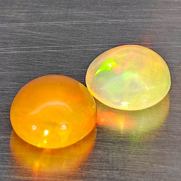 Natural Multi Color Opal Gemstones 0.77 Ct. 2 Pcs. Oval Cabochon Shape 5.6 x 5.2 Mm. (1 of 3)