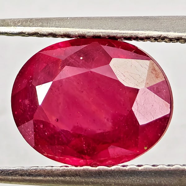 Natural Purplish Red Ruby Gemstones 2.89 Ct. Oval Shape 9.2 x 7.5 Mm.: Product ID: 805935667 Product Name: Natural Ruby Weight: 2.89 CT. Size: 9.2 x 7.5 x 4.5 MM. Shape: Oval Color: Purplish Red Clarity:VSI Luster: Good Gems Origin: Madagascar Treatment: Heated (Lead-gla
