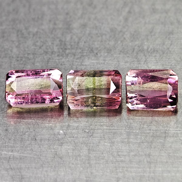 Natural Party Color Pink Tourmaline Gemstones 1.99 Ct. 3 Pcs. Octagon Shape 5.7 x 3.8 Mm.: Product ID: 807250574 Product Name: Natural Tourmaline Weight: 1.99 CT. Size: 5.7 x 3.8 x 3.3 MM. Shape: Octagon Color: Party Color Pink Clarity:VSI Luster: Good Gems Origin: Nigeria Treatment: Unheat