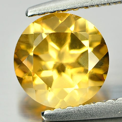 Natural Yellow Citrine Gemstones 1.28 Ct. Round Shape 7.1 Mm.: Product ID: 801811968 Product Name: Natural Citrine Weight: 1.28 CT. Size: 7.1 x 7.1 x 5 MM. Shape: Round Color: Yellow Clarity:VVS Luster: Good Gems Origin: Brazil Treatment: Unheated Crystal Structu