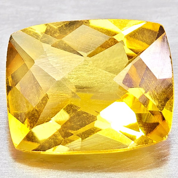 Natural Yellow Citrine Gemstones 2.54 Ct. Cushion Checkerboard Cut 10 x 7.9 Mm.: Product ID: 801815315 Product Name: Natural Citrine Weight: 2.54 CT. Size: 10 x 7.9 x 5 MM. Shape: Cushion Checkerboard Cut Color: Yellow Clarity:VVS - VSI Luster: Good Gems Origin: Brazil Treatment: 
