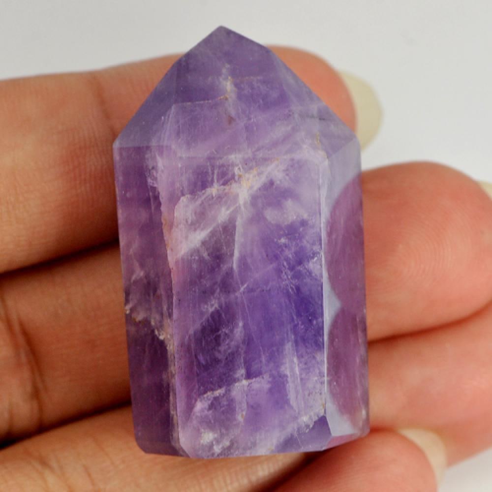Natural Purple Amethyst 126.45 Ct. Rough Shape 37 x 17 Mm.: Product ID: 818300497 Product Name: Natural Rough Weight: 126.45 CT. Size: 37 x 17 x 17 MM. Shape: Rough Color: Purple Clarity:Opaque Luster: Good Gems Origin: Brazil Treatment: Unheated Crystal Struc