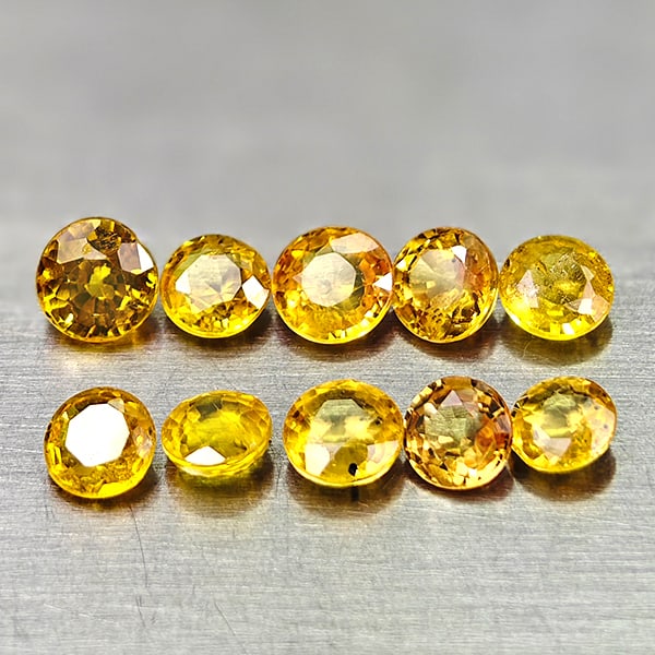 Natural Yellow Songea Sapphire Gemstones 2.32 Ct.10 Pcs. Round Shape 3.4 Mm.: Product ID: 806161977 Product Name: Natural Fancy Color Sapphire Weight: 2.32 CT. Size: 3.4 x 3.4 x 1.8 MM. Shape: Round Color: Yellow Clarity:VVS Luster: Good Gems Origin: Tanzania Treatment: Heated 