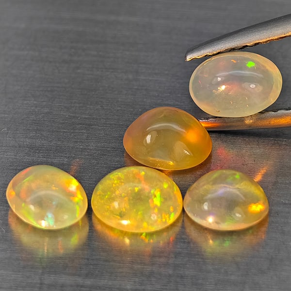 Natural Multi-Color Play Of Colour Opal Gemstones 2.01 Ct. 5 Pcs. Oval Cabochon Shape 5.4 x 4.5 Mm. (1 of 3)