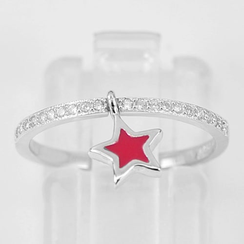 925 Sterling Silver Ring Jewelry 1.10 Grams Beautiful Red Enamel Star Size 7: Product ID: 280510230 Product Name: Natural Fashion Jewelry Weight: 1.10 CT. Size: 19 x 19 Mm. MM. Shape: Ring Color: Silver Clarity:None Luster: None Gems Origin: Thailand Treatment: None Crystal Str