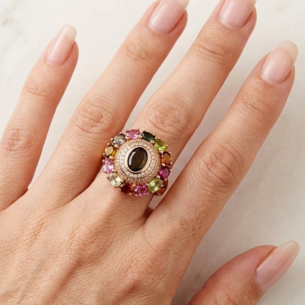 Natural Mulit Color Tourmaline with 925 Sterling Silver Ring Jewelry Rose Gold Plated 5.30 Grams (1 of 3)