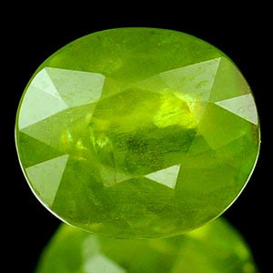 1.15 Ct Natural Intense Green Titanium Sphene Red Spark: Product ID: 806504483 Product Name: Natural Sphene Weight: 1.15 CT. Size: 6.5 x 5.6 x 3.9 MM. Shape: Oval Color: Intense Green With Red Spark Clarity:VSI Luster: Adamantin Gems Origin: Madagascar Trea