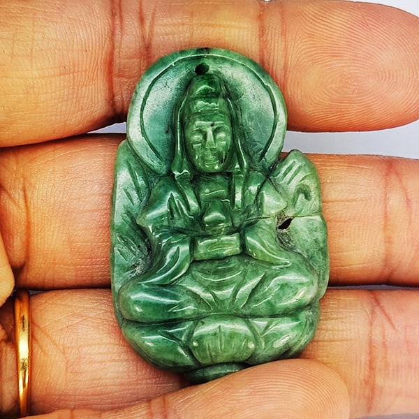 Natural Green Jade Gemstones 55.42 Ct. Carving Shape 43 x 28 Mm.: Product ID: 819816177 Product Name: Natural Gemstones Weight: 55.42 CT. Size: 43 x 28 x 6.1 MM. Shape: Carving shape Color: Multi-Color Green Clarity:Opaque Luster: Good Gems Origin: Thailand Treatmen