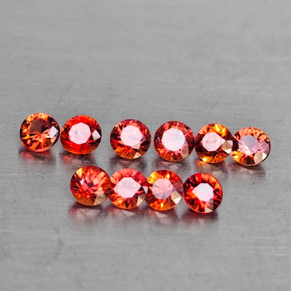 Natural Orangish Red Songea Sapphire Gemstones 0.41 Ct. 10 Pcs. Round Diamond Cut 2 Mm.: Product ID: 806130607 Product Name: Natural Red Sapphire Weight: 0.41 CT. Size: 2 x 2 x 1.5 MM. Shape: Round Diamond Cut Color: Orangish Red Clarity:VSI Luster: Good Gems Origin: Tanzania Treatment: H