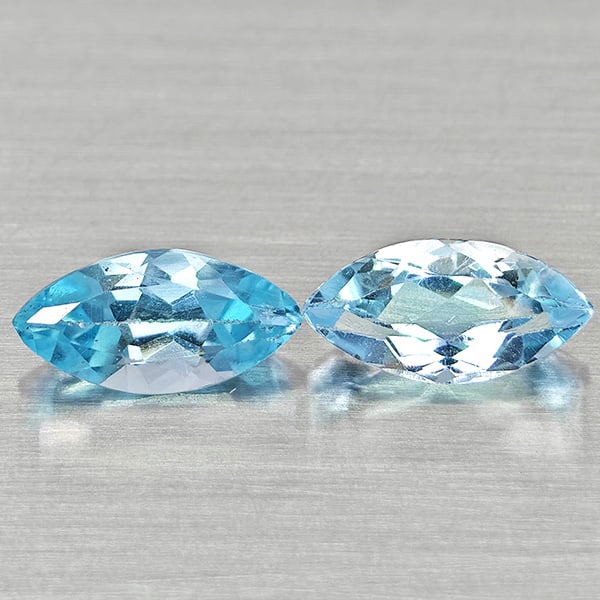 Natural Swiss Blue Topaz Gemstones 2.83 Ct. 2 Pcs. Marquise Shape 10.1 x 5.1 Mm.: Product ID: 807168185 Product Name: Natural Blue Topaz Weight: 2.83 CT. Size: 10.1 x 5.1 x 4 MM. Shape: Marquise Shape Color: Swiss Blue Clarity:VSI Luster: Good Gems Origin: Brazil Treatment: Treated