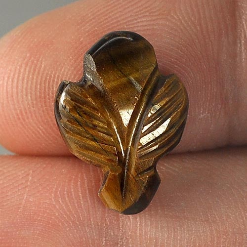 Natural Golden Tiger Eye Gemstones 5.52 Ct. Color Carving Leaves Shape 16.3 x 12 Mm. (1 of 3)