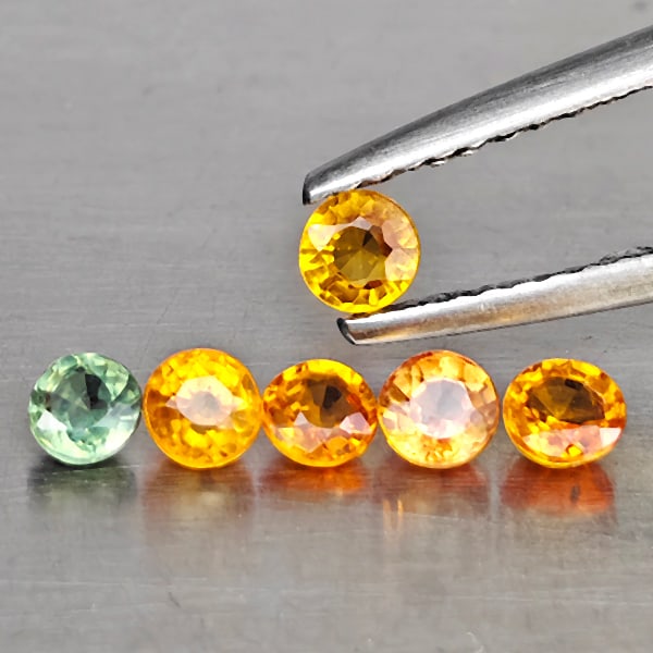 Natural Fancy Color Sapphire Gemstones 1.94 Ct. 6 Pcs. Round Shape 2.9 Mm.: Product ID: 806130587 Product Name: Natural Fancy Color Sapphire Weight: 1.94 CT. Size: 2.9 x 2.9 x 1.5 MM. Shape: Round Shape Color: Fancy Color Clarity:VSI Luster: Good Gems Origin: Tanzania Treatme