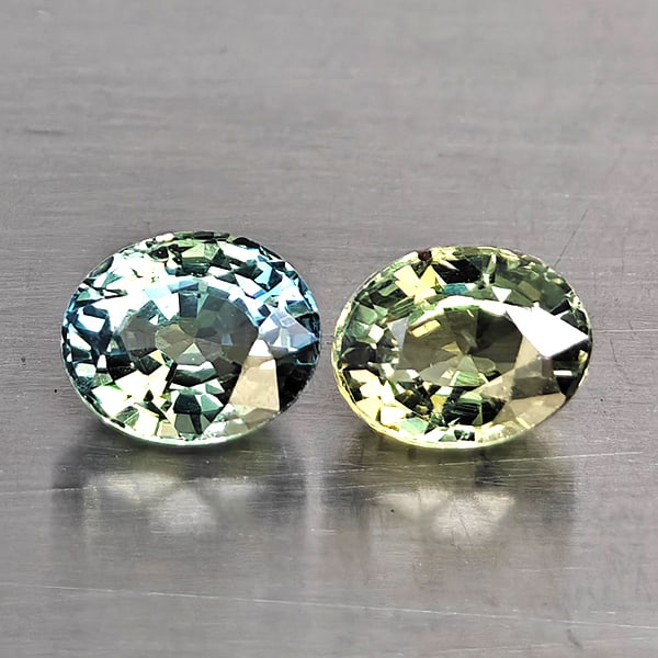 Natural Green Songea Sapphire Gemstones 1.31 Ct. 2 Pcs. Oval Shape 5.1 x 4.2 Mm.: Product ID: 806130573 Product Name: Natural Yellow Sapphire Weight: 1.31 CT. Size: 5.1 x 4.2 x 3.2 MM. Shape: Oval Shape Color: Orangish Red Clarity:VVS Luster: Good Gems Origin: Tanzania Treatment: H